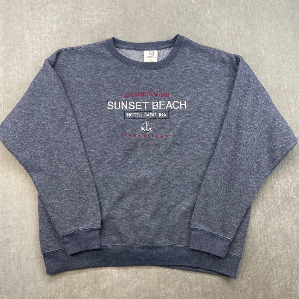 Sunset Beach NC‎ Men Large Blue Ragwear USA Sweatshirt Embroidered Anchor